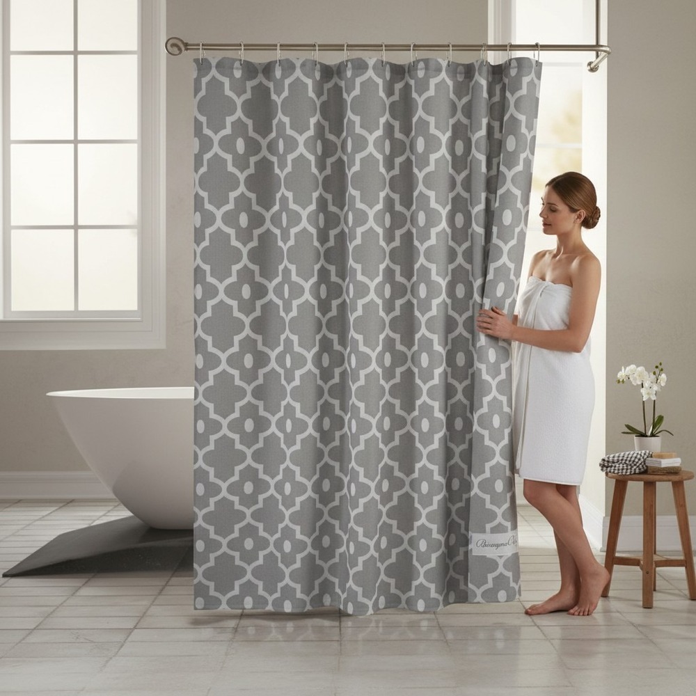 Biscayne Bay Fabric Shower Curtain 72x72 Grey Morocco Pearl New